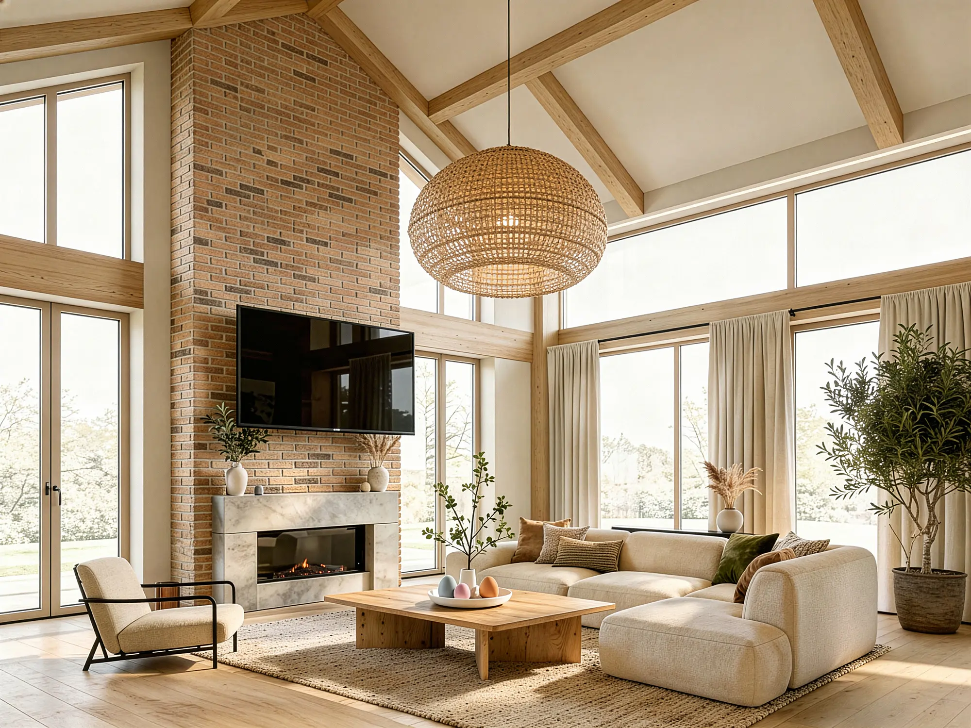 Płytki ceglane na ścianie kolor brąz beż w aranżacji wielkanocnej